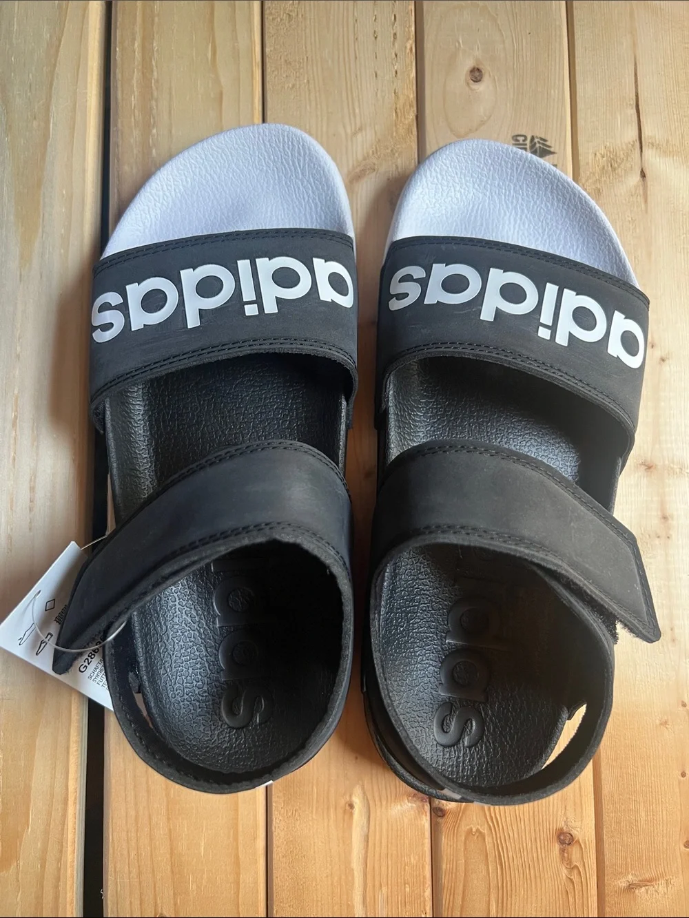 adidas Black and White Double-Strap Slide Sandals